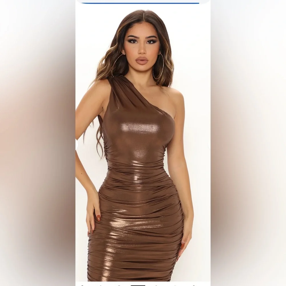 NWT Fashion Nova Bronze Metallic Midi Dress 💛🏆🤎 - Picture 4 of 6